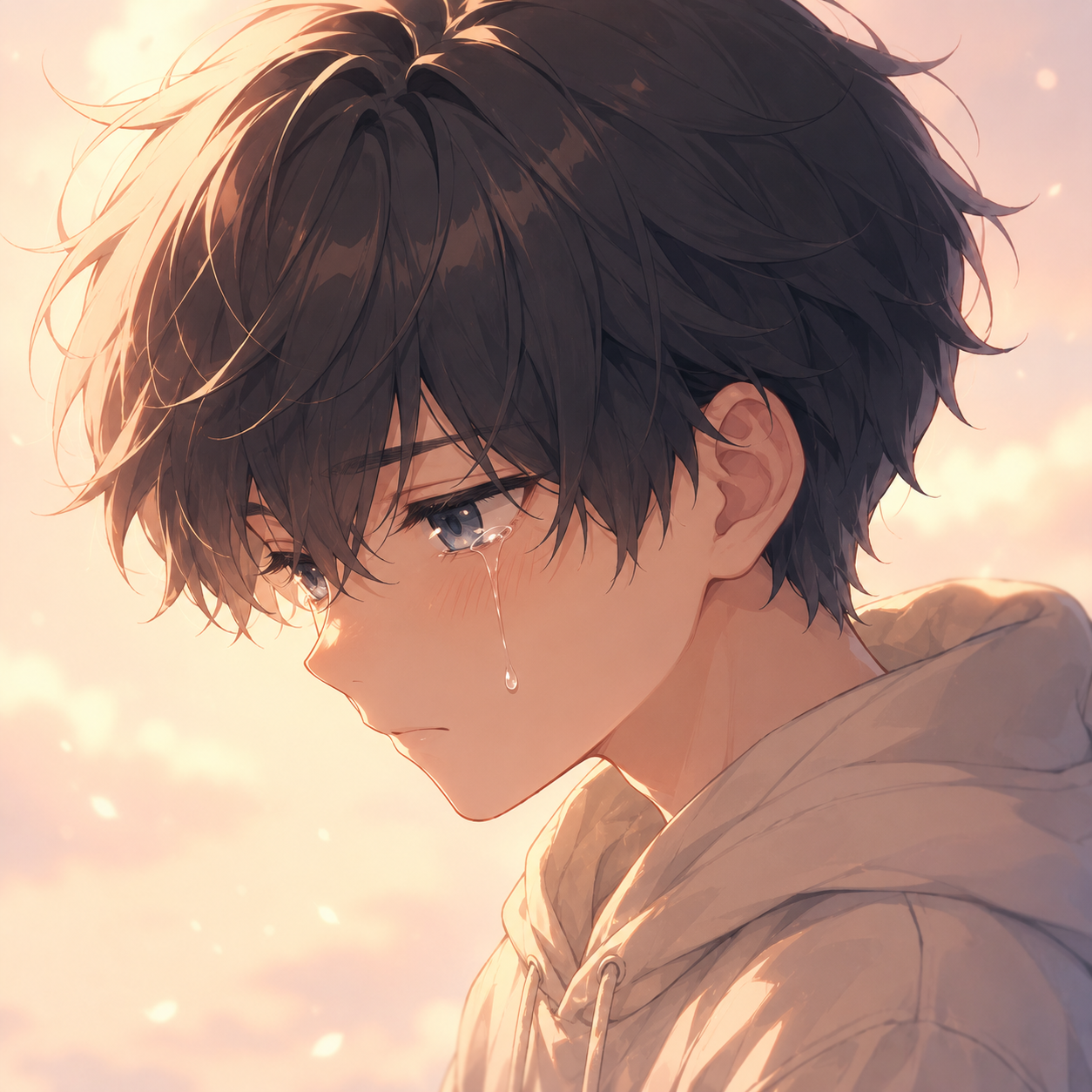 Illustration of an anime-style character with a single tear representing a crying reaction gif
