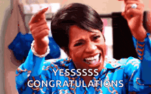Confetti and streamers bursting around a trophy illustrating congratulations gifs