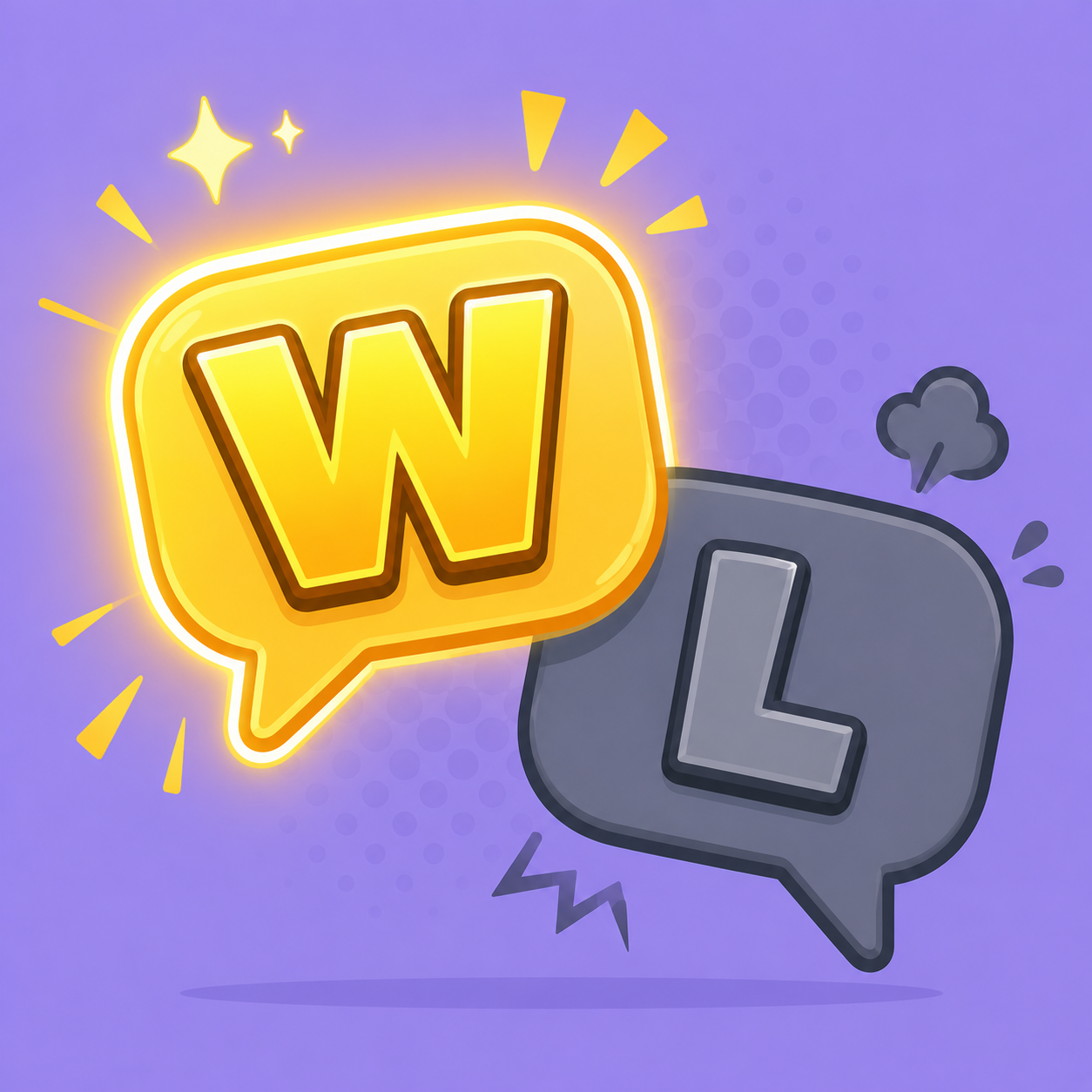 Illustration of two chat bubbles showing a glowing W and a dim L